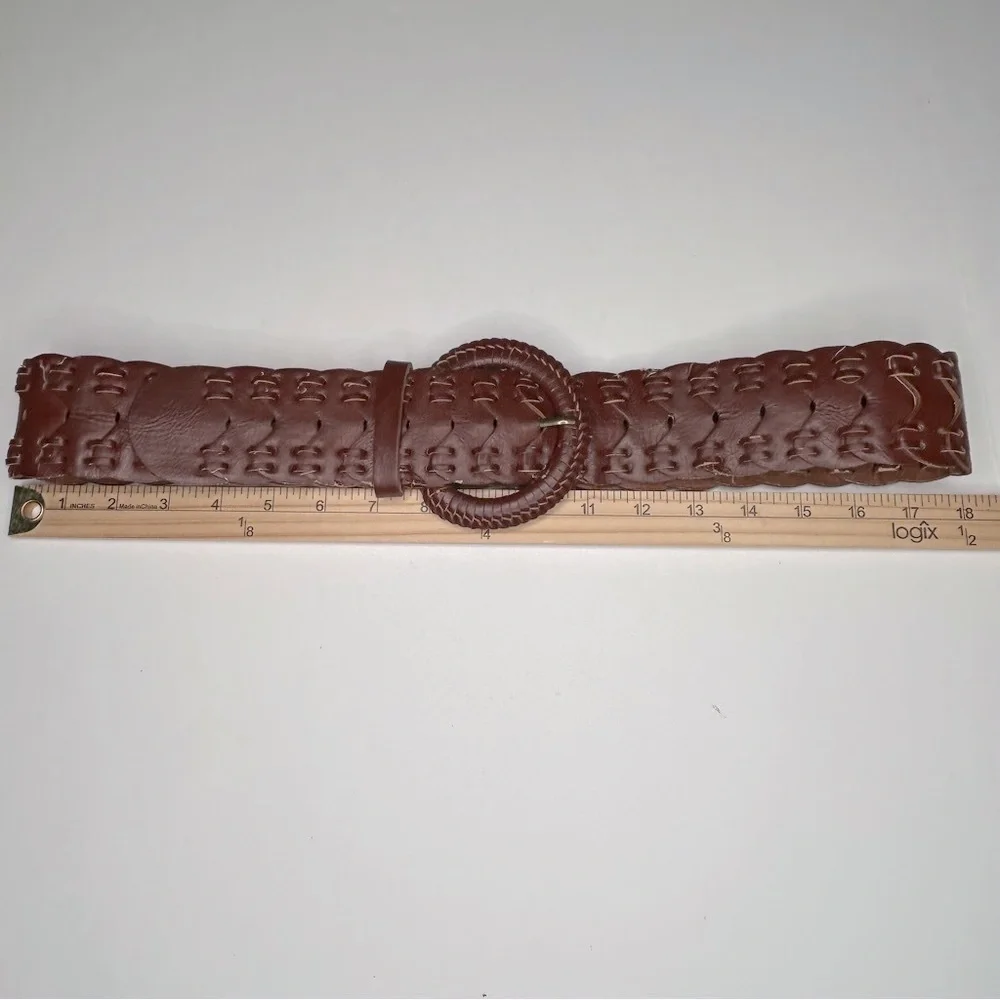 Macy's Rich Brown Woven Braided Faux Leather Belt Y2K Western Country Hippie
